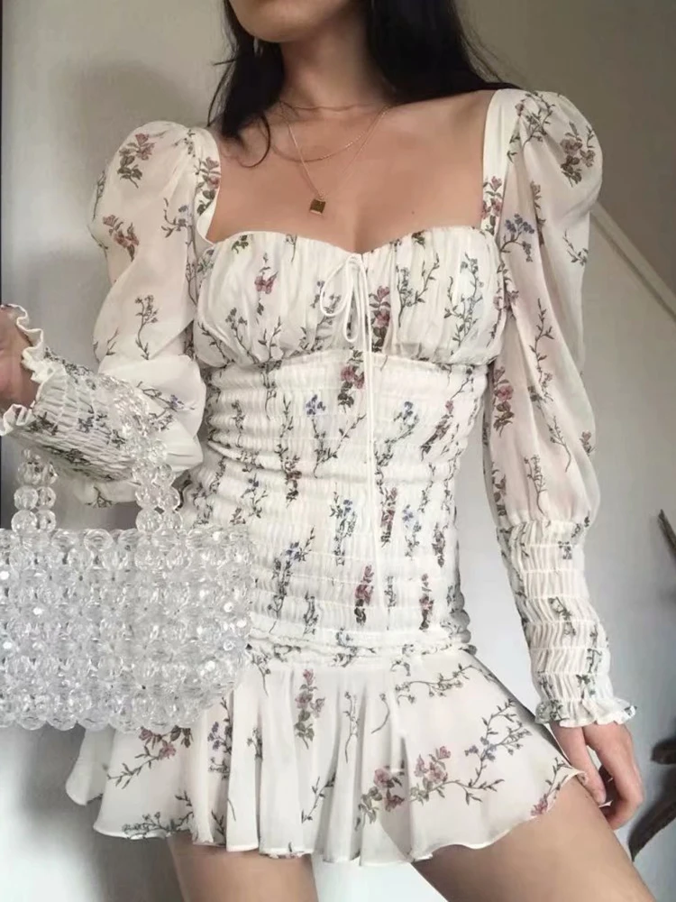 2019 летний дворец с цветочным принтом платье для женщин квадратным вырезом