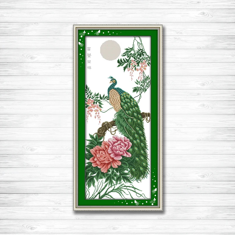 

Wealth good luck peacock flowers painting Counted Print on canvas Embroidery Sets Needlework Kits DMC 14CT 11CT DMS Cross Stitch