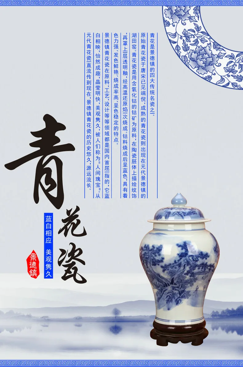 Blue and White Chinese ceramic ginger jar vase Antique Porcelain temple jars home decoration jars for collection (3)