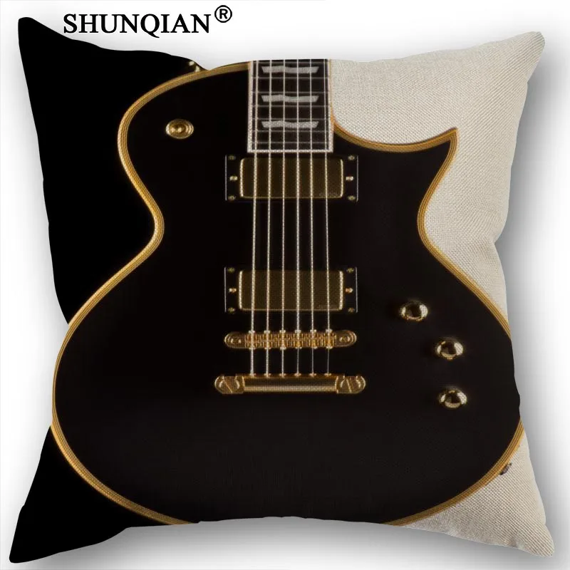 

Custom Guitar Music Cotton Linen Square Pillowcase Decorative Pillow Cases Cover Zippered 45x45cm one side