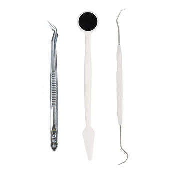 

3PCS Stainless Steel Dental Instrument Probe Set Dentist Dental Mouth Mirror and Sickle Scaler Hygiene Cleaning Kit Dental