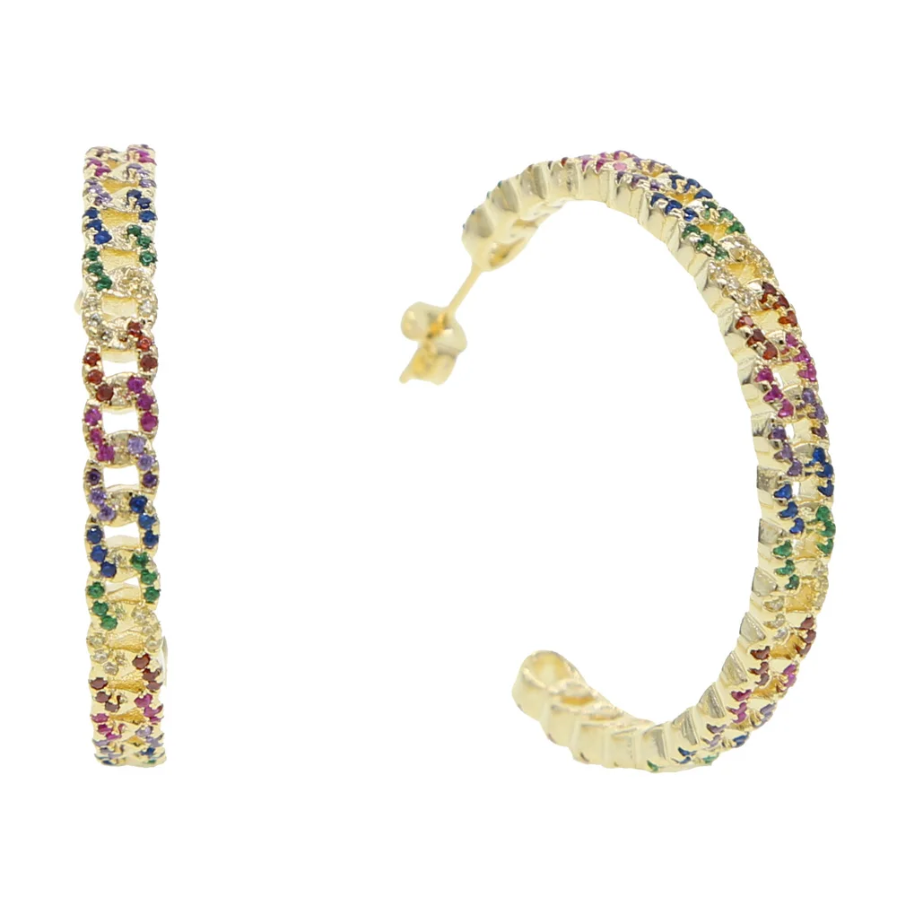 

2019 gorgeous Rock hiphop women fashion rainbow jewelry Miami cuban link chain big 38mm women CZ hoop earring