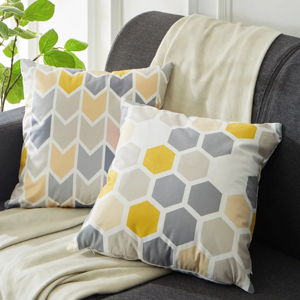 Topfinel Современные геометрические декоративные пледы наволочки подушки Чехлы для дивана стул автомобиля 45x45 см серый желтый цвет