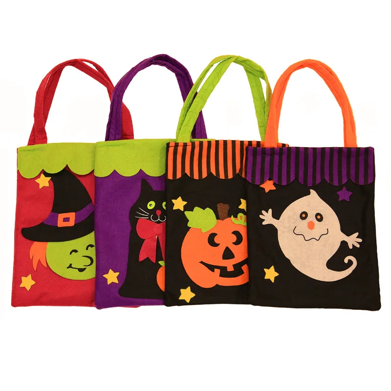 Halloween Gift Bag with Handle Children Pumpkin Ghost Bat Printed Tote