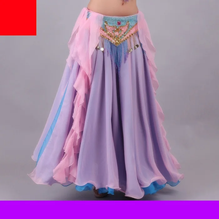 Хорошее качество, шифоновая юбка для танца живота, Арабский сексуальный танцевальный элегантный большой маятник, Цыганская юбка, женский костюм для восточных танцев, DN2017 - Цвет: Lake blue and pink