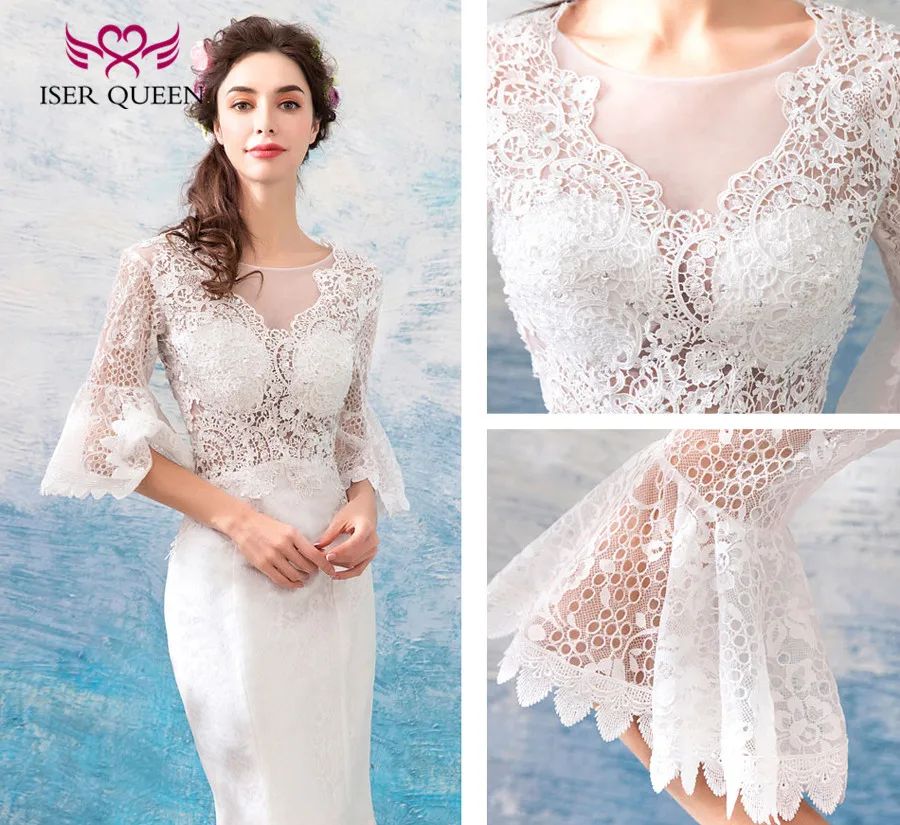 

Sexy Backless Embroidery Vintage Lace Mermaid Wedding Dresses 2018 Half Flare Sleeve Court Train Plus Size Wedding Dress WX0127