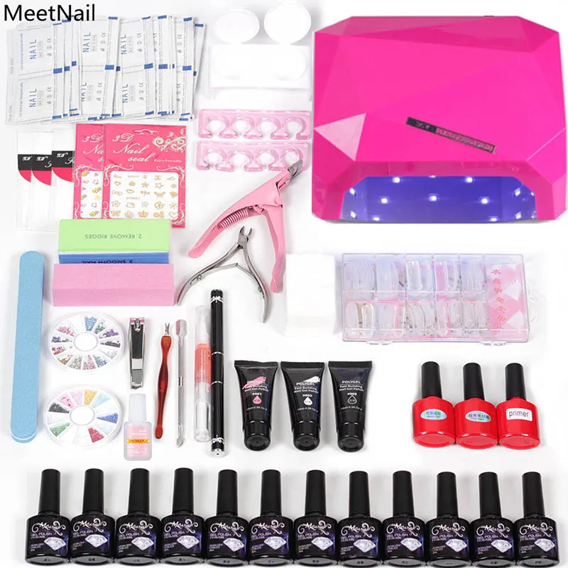 

Nail Art Tools Set Polygel Builder Gel Manicure Set Nail Lamp 36w Led Dryer 12pcs Nail Polish Gel Varnish Design for Girl Gifts