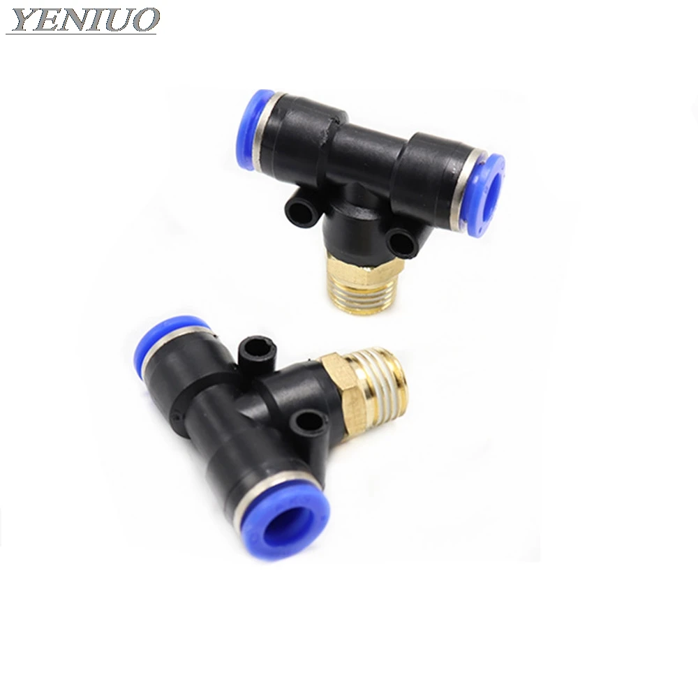 PB" Air Connector Fitting T Shape Tee 4mm to 12mm Hose Pipe to 1/8" 1/4" M5 3/8" 1/2" BSP Male Thread Pneumatic Coupler