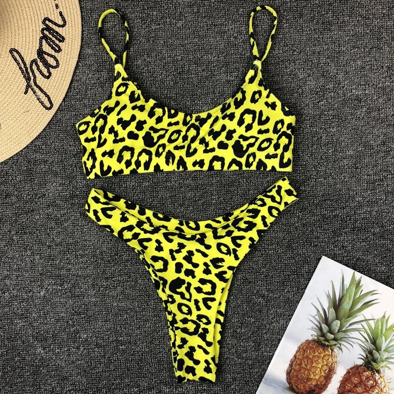 Женский купальник бикини с леопардовым принтом ярко зеленый Maillot De Bain