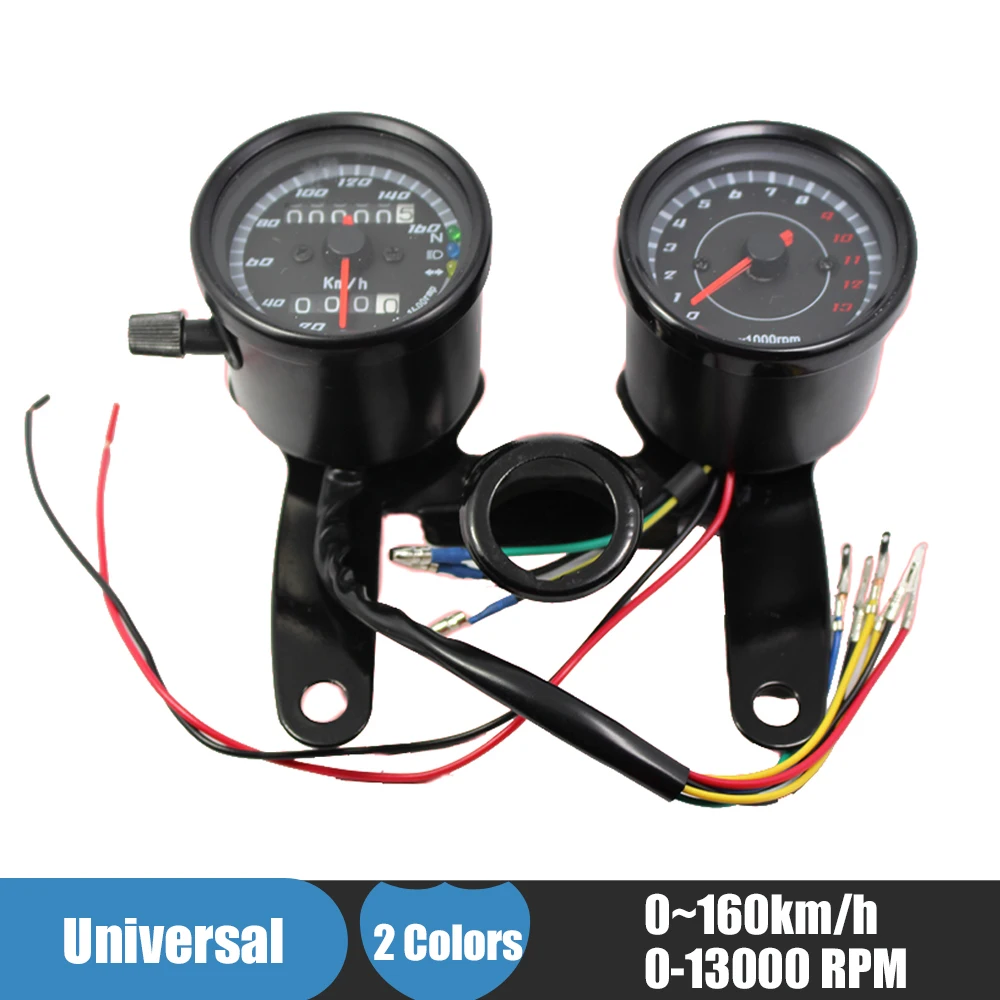 Universal Motorcycle Speedometer Odometer Gauge 0~160km/h 13000 RPM LED Backlight Tachometer Set Black Silver Instrument universal readable speedometer gauge panel motorcycle odometer instrument led km h racer atv