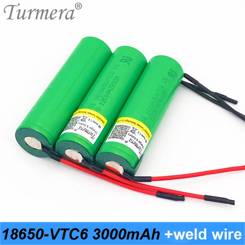 Turmera 18650 VTC6+ diy сварочная проволока 3,7 V 3000mAh 18650 литий-ионная батарея 30A разряда для шуруповерта и инструментов батареи Fe