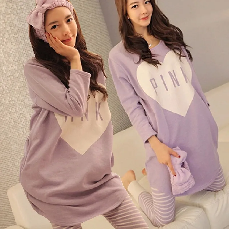 

2019 Spring Maternity Pajamas Suits Casual Loose Pregnant Nightwear Long Tops Pants 2 Piece Pregnancy Clothes Set Nightgown