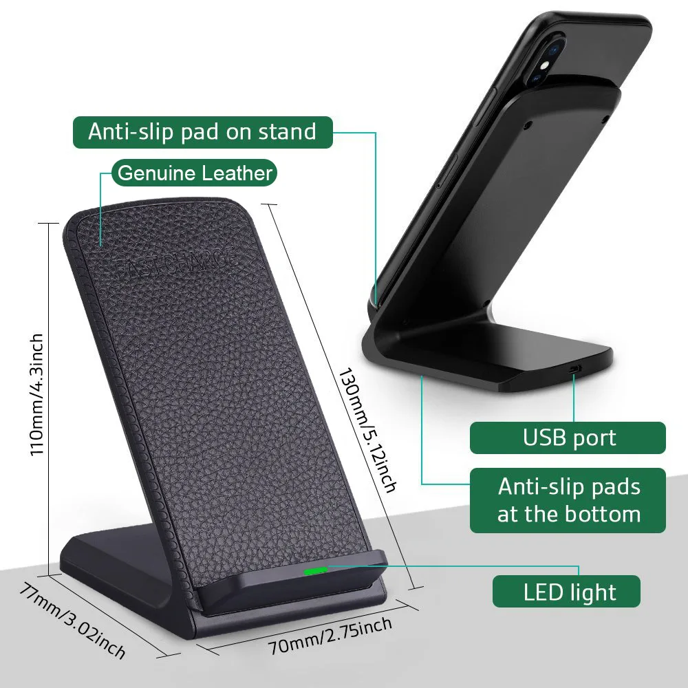 DCAE Qi Беспроводное зарядное устройство для iPhone XS MAX XR X 8 Plus 10 Вт Быстрая зарядка для samsung S9 S8 Note 8 9 USB зарядное устройство кожаный коврик