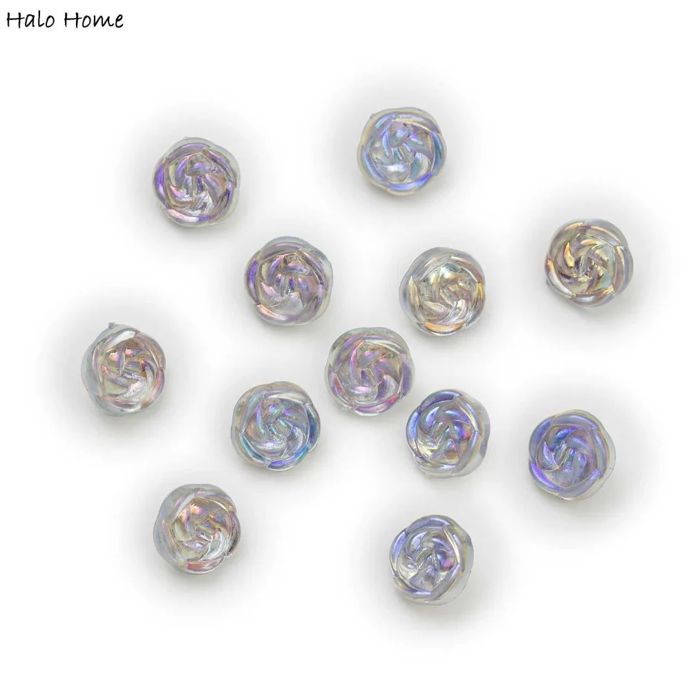 

50pcs AB Rose Flower Shank Resin Buttons Fabric Covered Home Sewing Scrapbook Decor Clothing 13mm