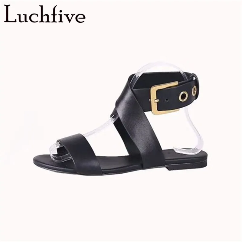 

One Strap Buckle Gladiator Sandals Women Cross-band Flat Sandals Summer Shoes Middle Heel Beach Shoes Woman sandalia feminina