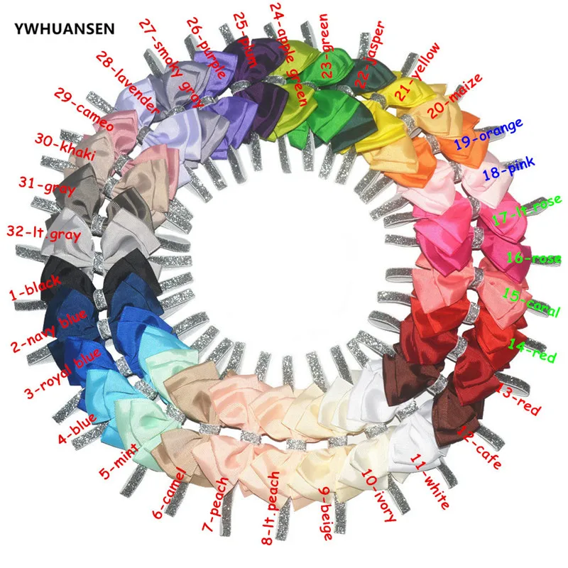 30 цветов, новинка, Детская повязка для волос с бантом и цветами, Серебряная лента, повязка для волос ручной работы, аксессуары для волос для детей, новорожденных