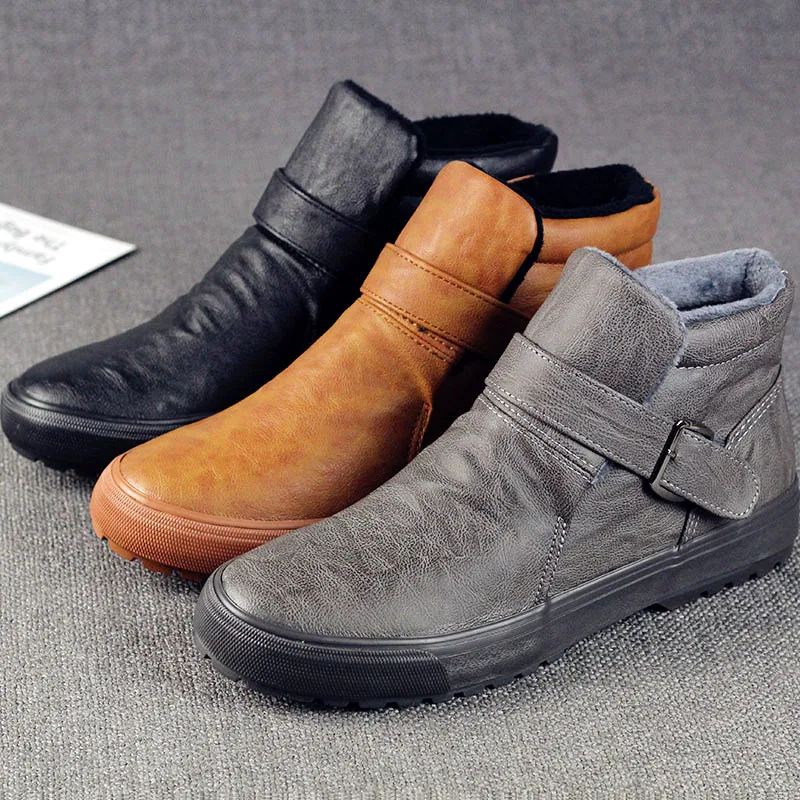 

Cotton shoes for men winter warm and flannel shoes thickened big cotton leather slipper snow boots men's shoes