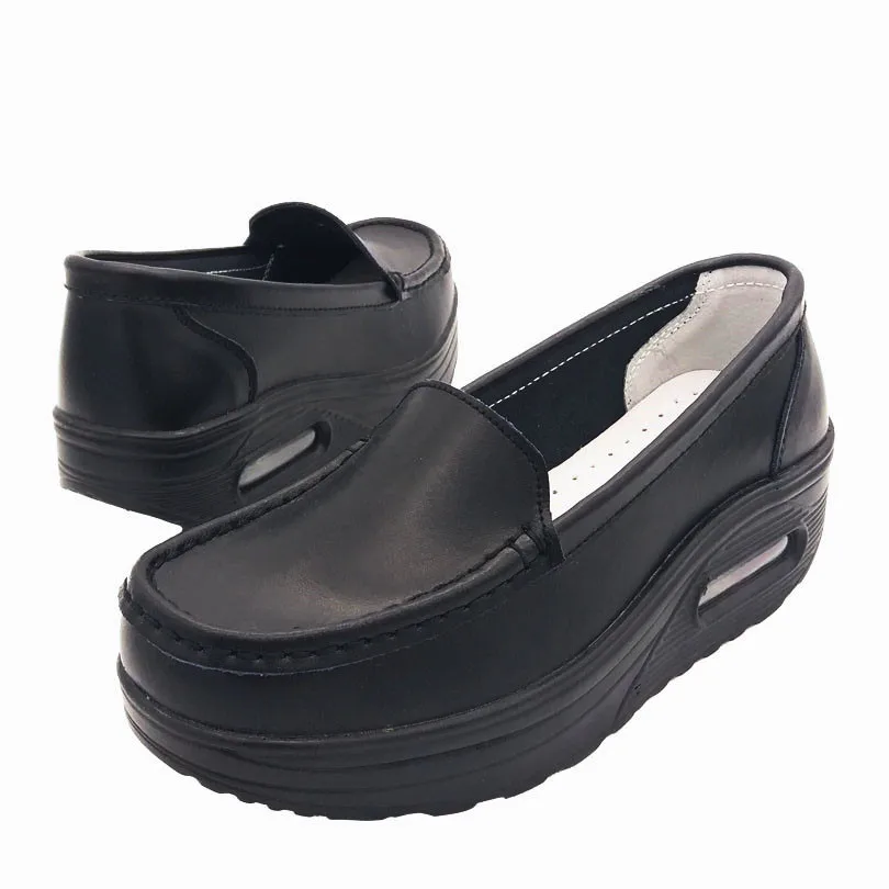 Женские туфли качели из ПУ кожи на танкетке без застежки|slip on|slip on casual shoesslip platform |