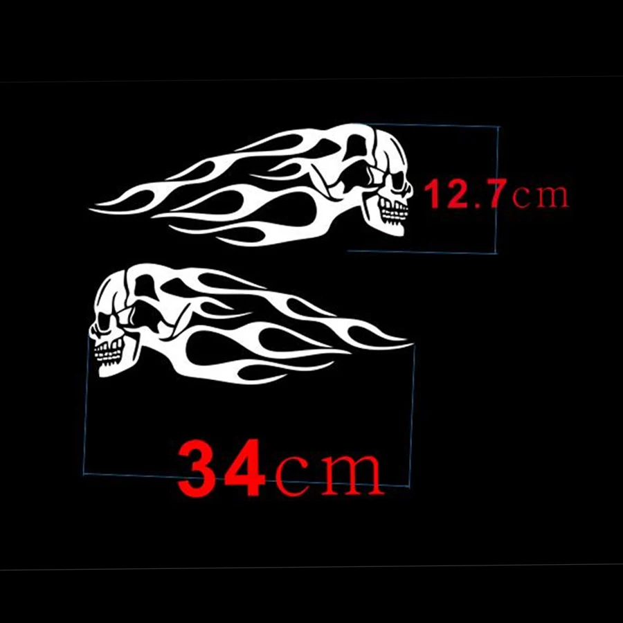 Мотоцикл Череп Пламя в полоску Стикеры Бензобак виниловая наклейка Универсальный Белый личных мотоциклов моделирование 34x12,7 см