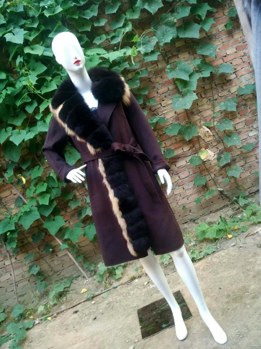 Горячая Распродажа, кашемировое пальто для женщин с длинным воротником, натуральный Лисий мех, натуральная кожа, куртка для женщин, пальто из натурального меха, NZ-003