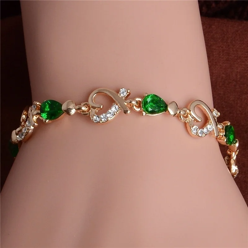 Браслеты с австрийскими кристаллами для женщин, 585, розовое золото, квадратный браслет, подарок для девушки и жены, Женские Ювелирные изделия - Окраска металла: Green