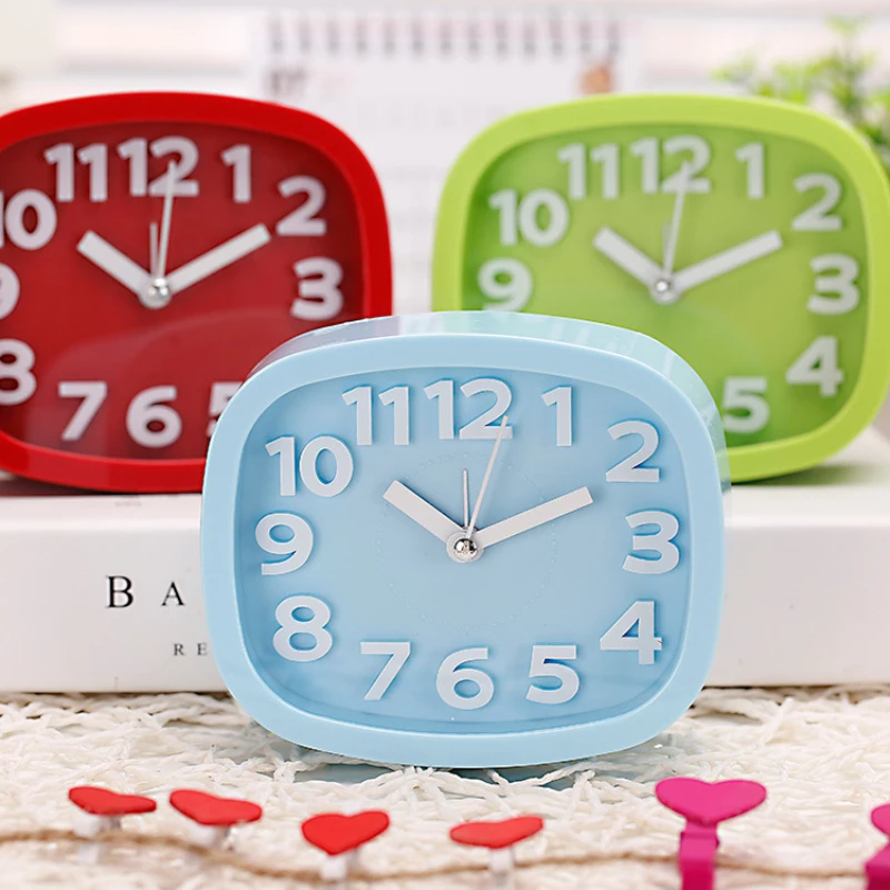 

1PC Mini Mute Alarm Clocks Battery Bedside Desk Table Home Decor Kid Creative Gifts Square Portable Candy Colors Drop Shipping