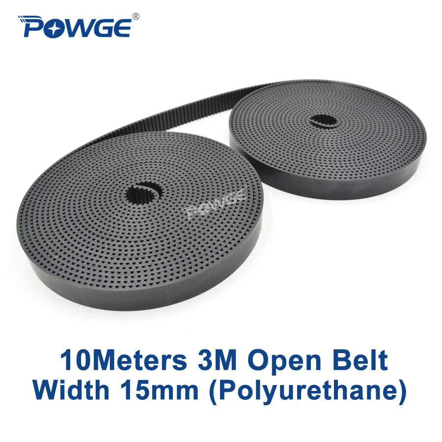 

POWGE 10Meters PU Black HTD 3M open Synchronous belt 3M-15mm Width 15mm Polyurethane steel HTD3M timing Belt Engraving CNC Laser