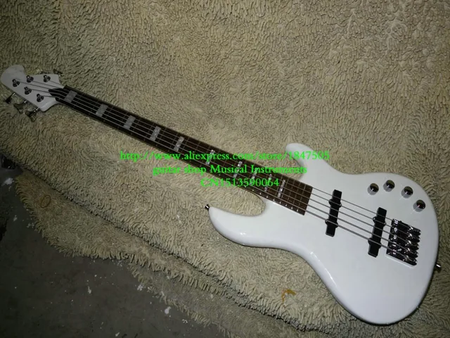 Best price at $303 Cheap Factory direct sale High quality arrival 5 strings electric bass in white Free shipping