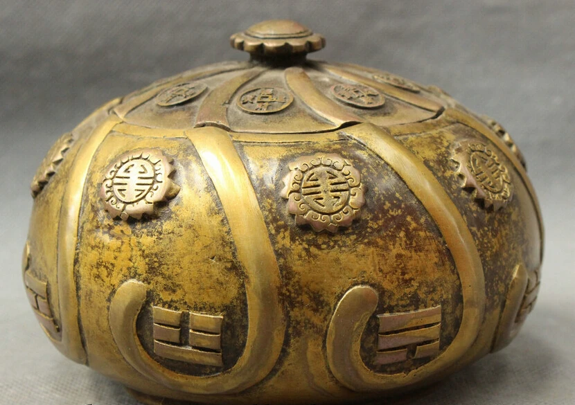 

song voge gem S4311 Folk Chinese Bronze Buddhism 8 Diagrams Statue Coin Box Incense Burner Censer