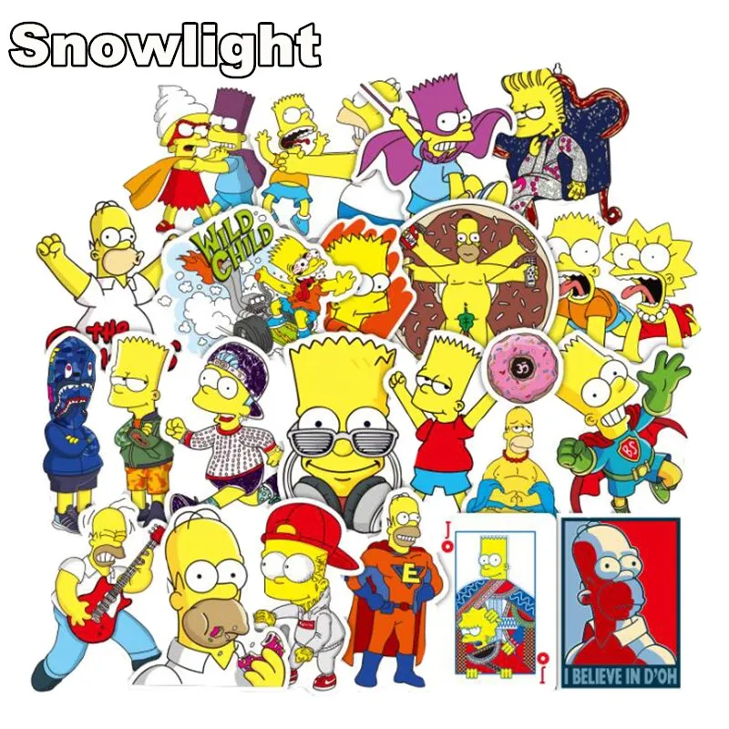50Pcs/Lot Vinyl The Simpsons Stickers Funny Anime Cartoon Sticker For Skateboard Luggage Laptop Guitar Fridge Bike Car Decal