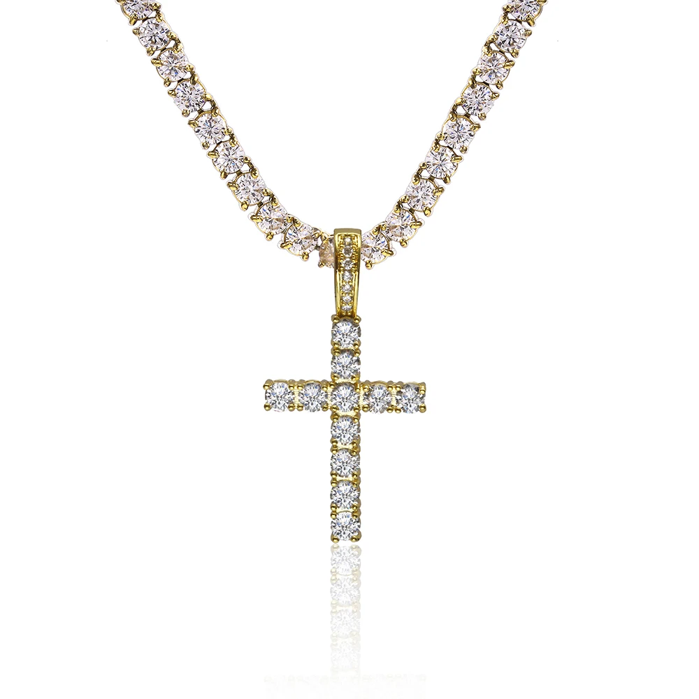 

USENSET Bling Hip Hop Iced Out Religious Cross Pendant Gold ColorFor Men Women Jewelry Fashion Gift