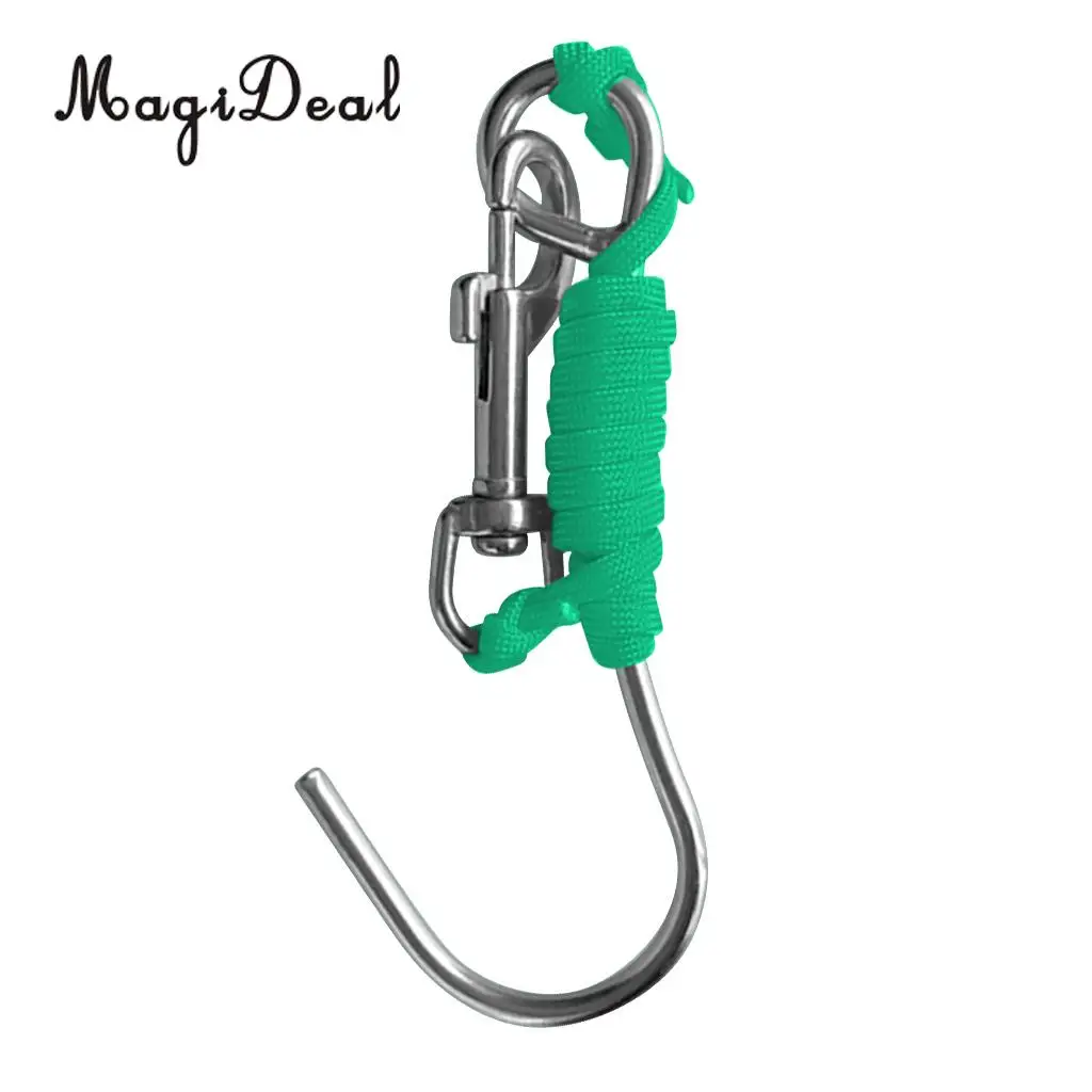 MagiDeal Scuba Diving Single 316 Stainless Steel Reef Hook with Line SS Clip for Cave/Drift Dive Underwater Photographers