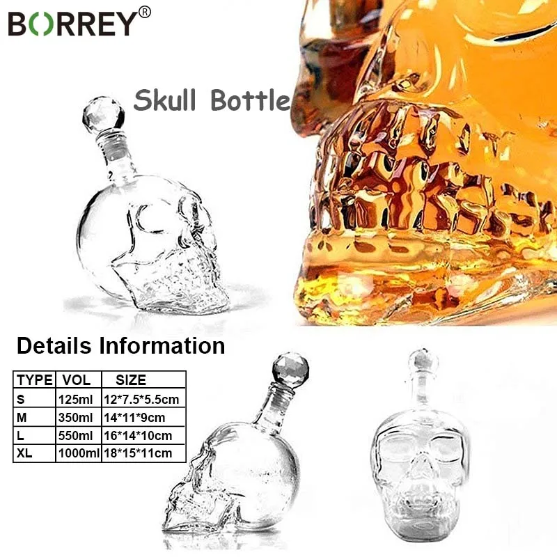 Стеклянная колба для виски BORREY 1000 мл фляжка водки в форме черепа из