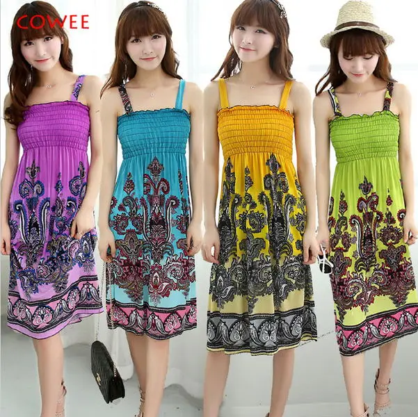 2018 NEW ARRIVALSexy Summer Beach Women Girl Fashion Casual Long Beach print Boho Dress Sundress Wholesale +free shipping