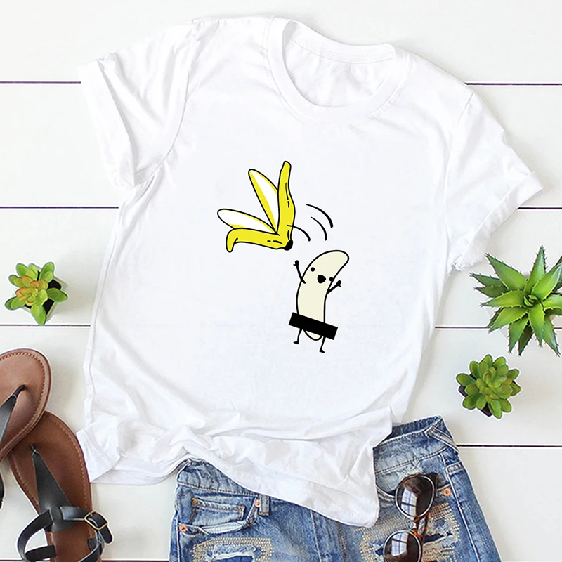 

Casual Funny T-Shirt Women Naked Banana Cartoon Print Short Sleeve O-Neck T Shirt Women Cute Tee Shirt Femme Tops drop shipping
