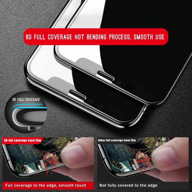 6D полное покрытие из закаленного стекла для iPhone 7 7Plus 6s 6 Plus 8 X защита экрана 4D 5D закругленные края круглая защитная пленка