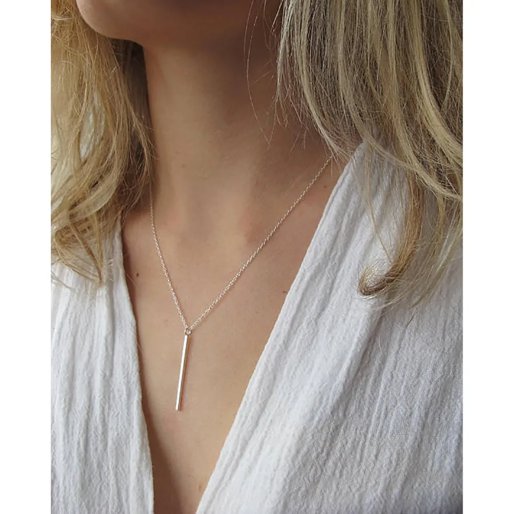 

e-Manco Line Needle 925 Sterling Silver Long Pendant Necklace Simple and Romantic Style Fine Jewelry Valentine's Gift for Women
