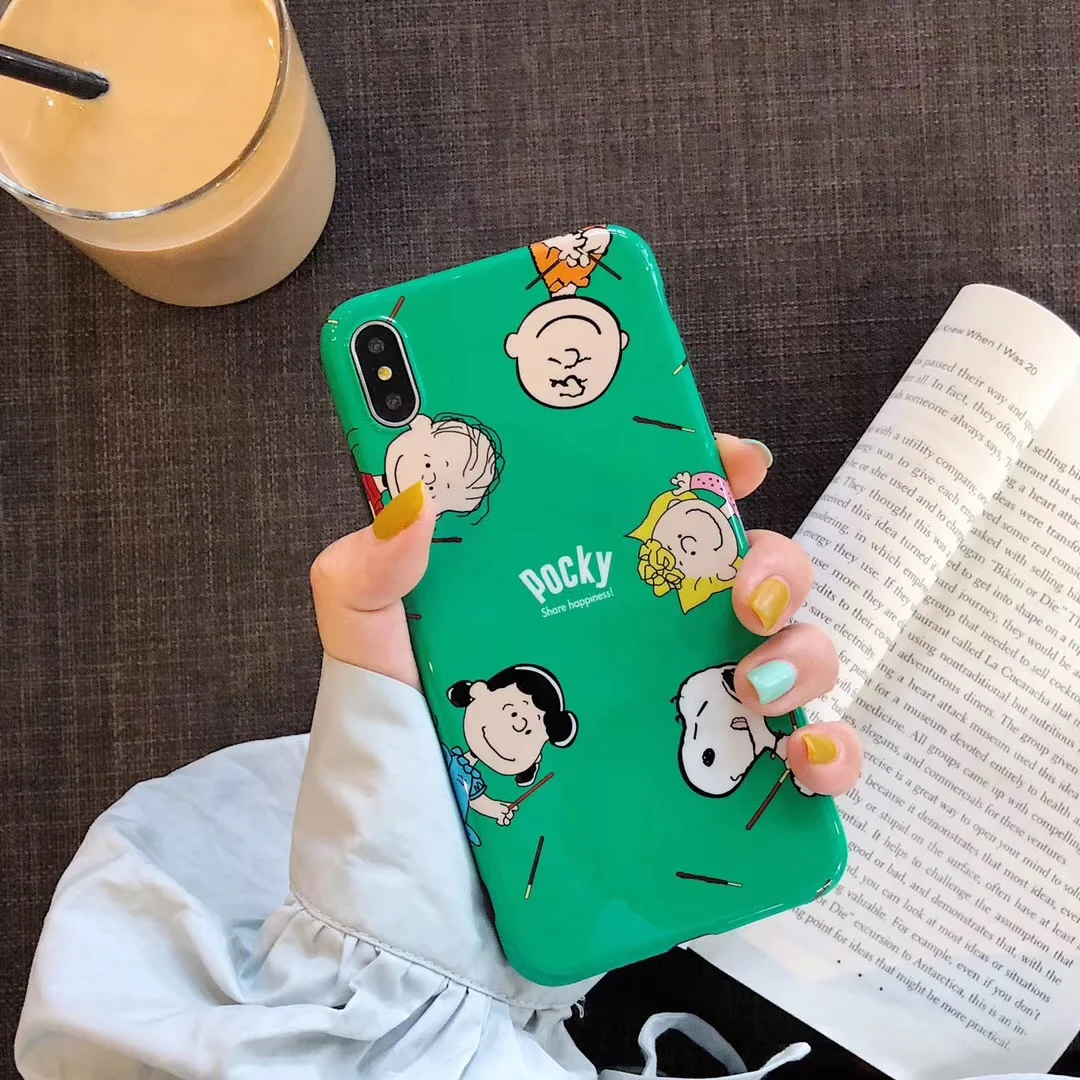 

Anime Japan Cartoon Green Charlie Brown Dog Cover for iPhone XR XS MAX 8 7 6 6SPlus IMD All Inclusive Soft Silicone Back Case