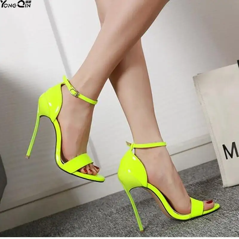 

New European Buckled patent leather women sandals 13CM Peep Toe thin heels Shoes Ladies SIZE 35-42