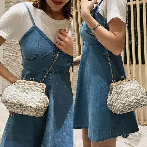 Women Summer Mini Straw Beach Tote Ladies Striped Chain Shoulder Bag Female hot Handbag Satchel Crossbody Bags For Women