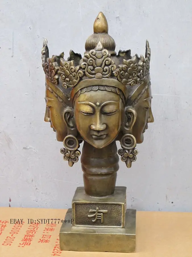 Тибетский Бронзовый четырехгранный Будда Гуаньинь Бодхисаттва голова Печать Бог богатства St украшения сада настоящий медный