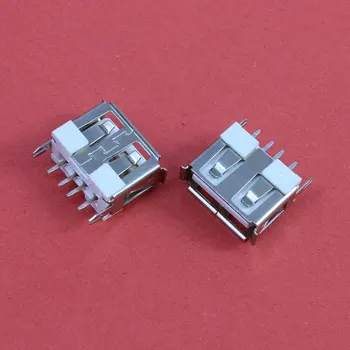 

10Pcs/Lot USB 2.0 Type A Female 4 Pin 2 Foot 180 Short body Flat Side Insert Charge Plug Socket Jack Connector Wire Adapeter