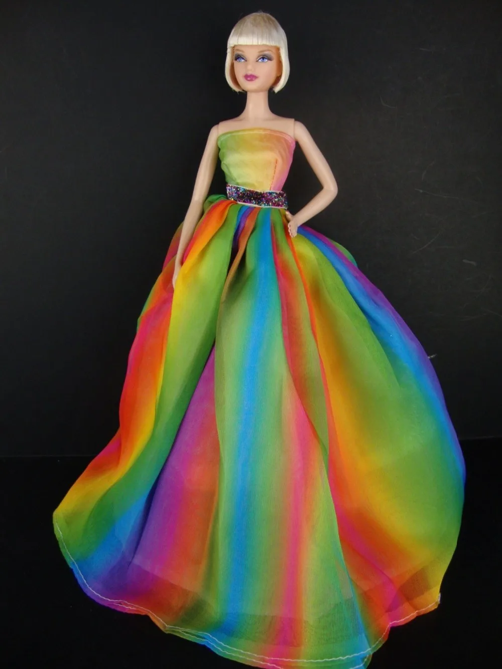 Stunning Rainbow Inspired Doll Sized Gown for Barbie