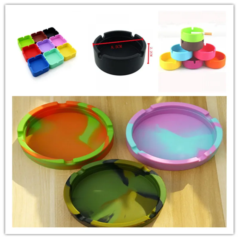 

14pcs Portable Camo Rubber Silicone Lightweight Soft Eco-Friendly Round Square Ashtray Premium Heat Resistant Hot smoker tools