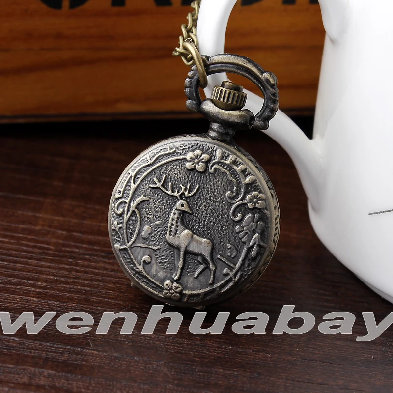 Винтажные Ретро кварцевые карманные часы с оленем аналоговые арабские цифры