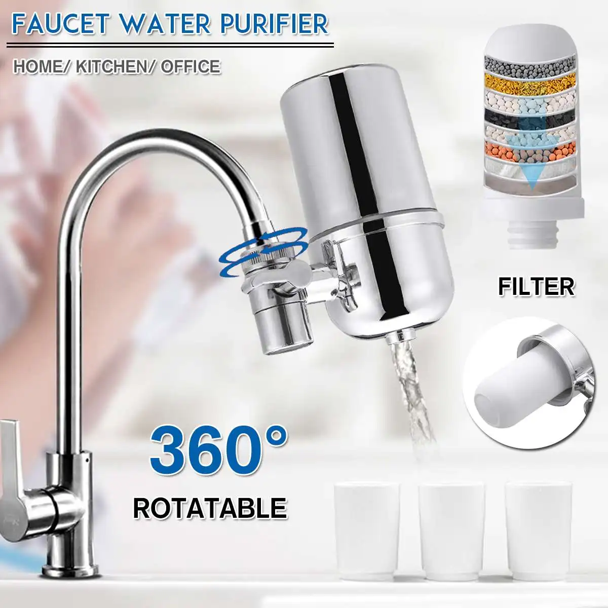 Tap Water Purifier Kitchen Faucet Washable Ceramic Percolator Mini Water Filter Rust Bacteria Removal Replacement Filter