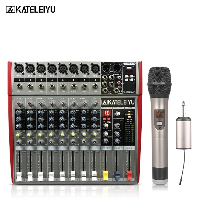 US $125.00 DJ Mixer W6000T8 Professional Mixer Audio Amplifier Sound Processor 8 Channels 16 Effects USB Playback