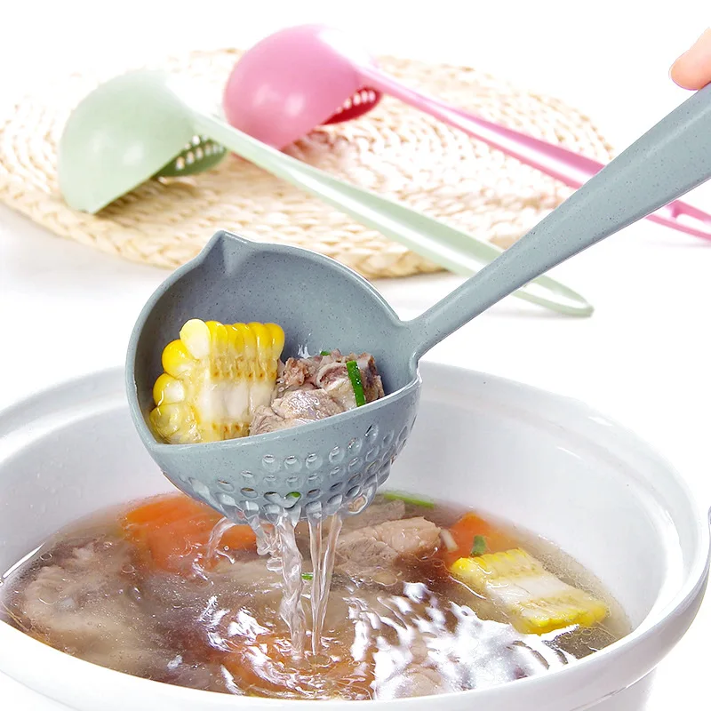 

2 in 1 Plastic Long Handle Soup Spoon Cooking Strainer Colander Scoop Ladle Tableware Kitchen Gadgets