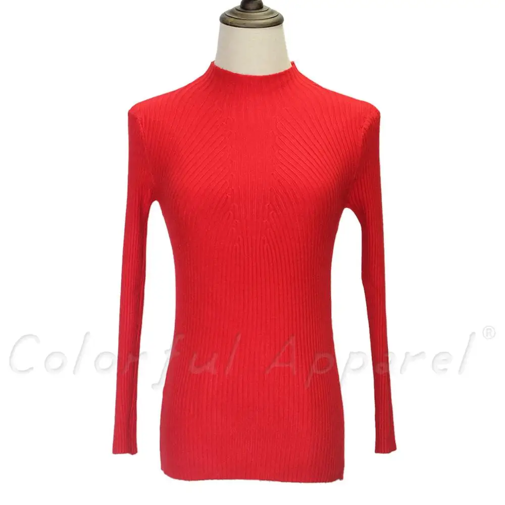 FATIKA, Женский вязаный свитер с высоким воротом, Женский вязаный тонкий пуловер, Женская универсальная тонкая рубашка с длинным рукавом - Цвет: red