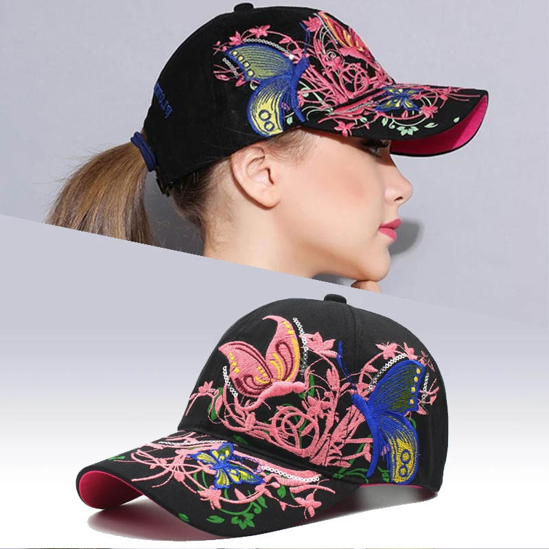 BASEBALL CAP FOR Women With Butterflies And Flowers Embroidery Adjustable  $10.79 - PicClick